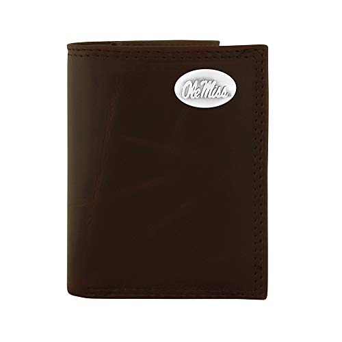 yÁzygpEJiz(One Size, Brown) - NCAA Mississippi Old Miss Rebels Zep-Pro Wrinkle Leather Trifold Concho Wallet