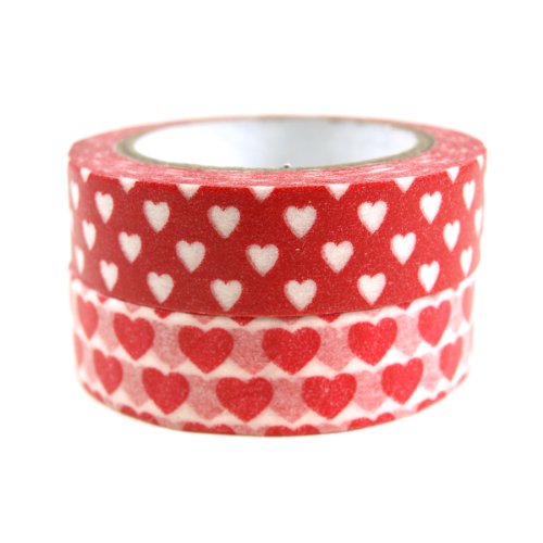 【中古】【未使用 未開封品】Wrapables Red Hot Hearts Japanese Washi Masking Tape, Set of 2