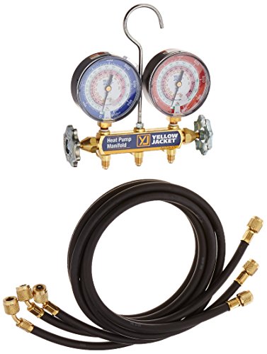 Yellow Jacket 42044 Heat Pump Manifold with 60 Black Plus II 1/4 Hoses, R-22/407C/410A by Yellow Jacket