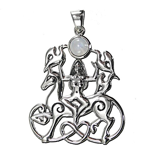 【中古】【未使用・未開封品】スターリングシルバー ケルト リアンノン 馬 女神ペンダント 天然レインボームーンストーン