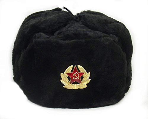 Ushanka帽子ロシアのソ連陸軍毛コサックブラック、55（XS）