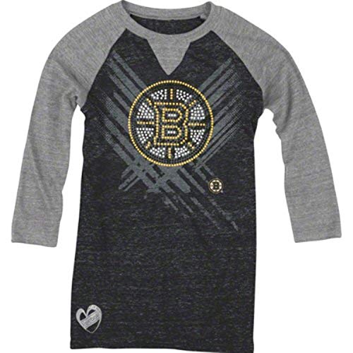 【中古】【未使用・未開封品】NHL Boston Bruins Big Girls Youth 3?/ 4スリーブラグランTシャツ、グレー