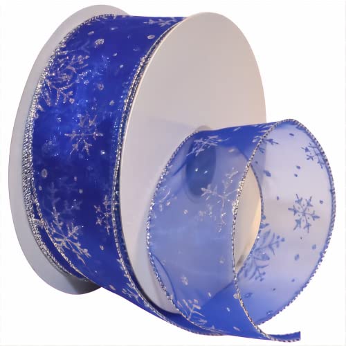 【中古】【未使用・未開封品】Morex Ribbon Snowflake Wired Sheer Glitter Ribbon, 2-1/2-Inch by 50-Yard Spool, Royal/Silver by Morex Ribbon