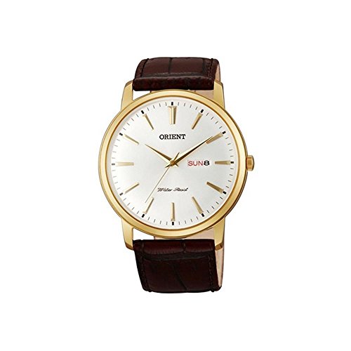 【中古】【未使用・未開封品】Orient Men's 43mm Brown Calfskin Mineral Glass Quartz Date Watch FUG1R001W6