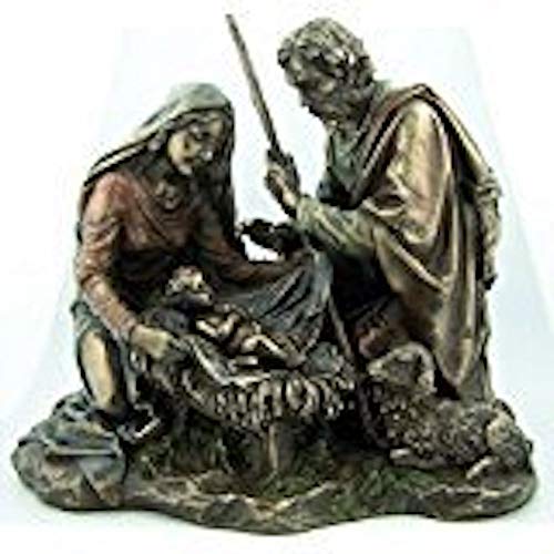 【中古】【未使用・未開封品】Bronze Nativity Set in Manger with Lamb Christmas Figure Statue