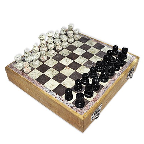 【中古】【未使用・未開封品】Wooden Chess Set Marble Pieces from India, 8"