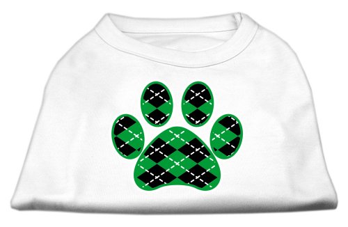 yÁzygpEJizMirage Pet Products 51-112 LGWT Argyle Paw Green Screen Print Shirt White L - 14