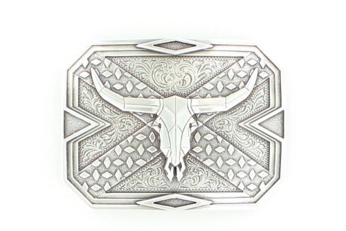 Nocona Belt Co. レディース MFスクエアプレート ステアスカルバックル シルバー