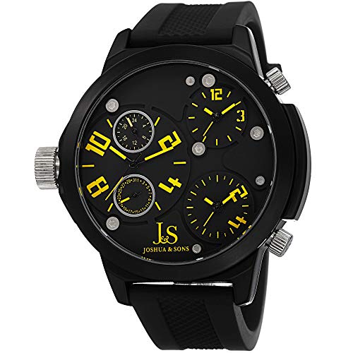 【中古】【未使用・未開封品】[メンズウォッチ]Joshua & Sons Men's JS-40-YL Quartz Triple Time-Zone Watch with Rubber Strap[並行輸入品]