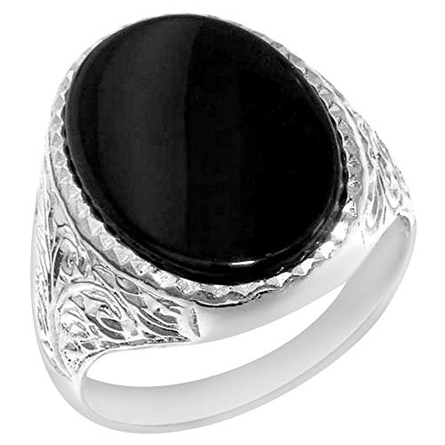 【中古】【未使用・未開封品】メンズ ソリッド925スターリングシルバー 天然オニキス 印章指輪 イギリス製 サイズ6~13号対応