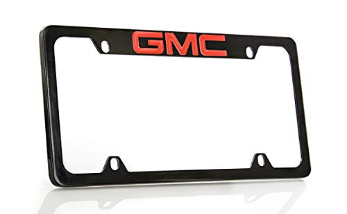 GMCのロゴ ナンバープレートのフレーム/ホルダー 4 Hole & Top Engraved ブラック GMA-Series