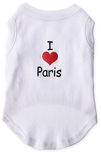 š̤ۡѡ̤ʡMirage Pet Products 51-37 MDWT I Love Paris Screen Print Shirts White Med - 12