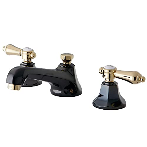 NS4469BAL Water Onyx widespread lavatory faucet with brass pop-up drain, black nickel finish with polished brass trim