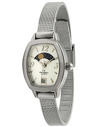 【中古】【未使用・未開封品】[女性用腕時計]Peugeot Women's 'Slim Silver Mesh Decorative Sun Moon Phase Silver Face Vintage Dress' Quartz Stainless Steel Dress Watch(4)