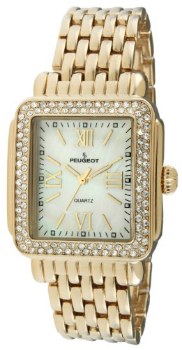 楽天AJIMURA-SHOP【中古】【未使用・未開封品】Peugeot Rectangle Crystal Bezel Roman Numeral Dial 14K Gold Plated Bracelet Dress Watch 7080G