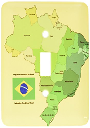 3drose LSP _ 99125?_ 1カラフルなブラジルの政治マップwith各状態identified Flag with英語とポルトガル語テキストSingle切り替えスイッチ