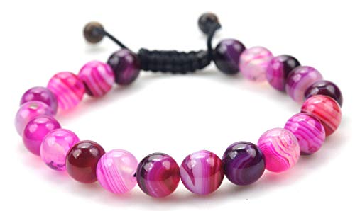 楽天AJIMURA-SHOP【中古】【未使用・未開封品】Purple Whale マゼンタ ピンク ボツワナ 瑪瑙石 マクラメスタイル 調整可能 ブレスレット?愛と癒しとエネルギー?91033