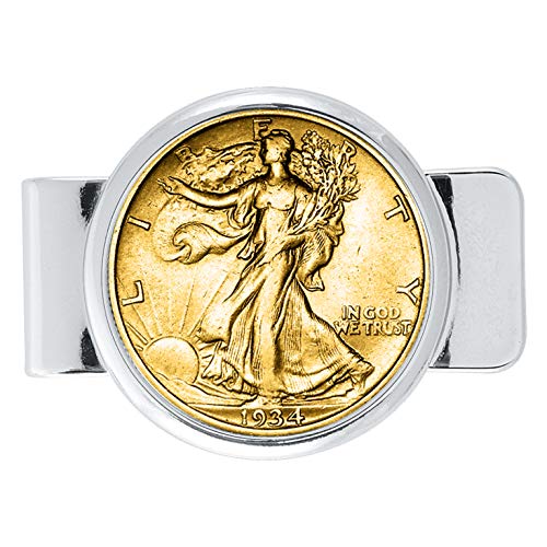 楽天AJIMURA-SHOP【中古】【未使用・未開封品】American Coin Treasures 10155 Silvertone Moneyclip with Silver Walking Liberty Half Dollar Layered in Pure Gold