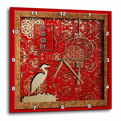 【中古】【未使用・未開封品】3dRose Lantern and Crane May You have A Happy and Prosperous 新年中国−壁掛け時計、33cmx33cm（dpp_12349_2）