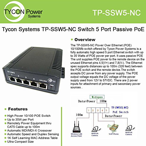 【中古】【未使用・未開封品】Tycon Systems Inc TP-SSW5-NC 12-56v 5 Port Passive Poe Switch