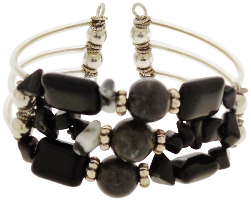 【中古】【未使用・未開封品】ブレスレット - オニキスとゼブラストーン 3ストランドカフ - ゼブラジン..
