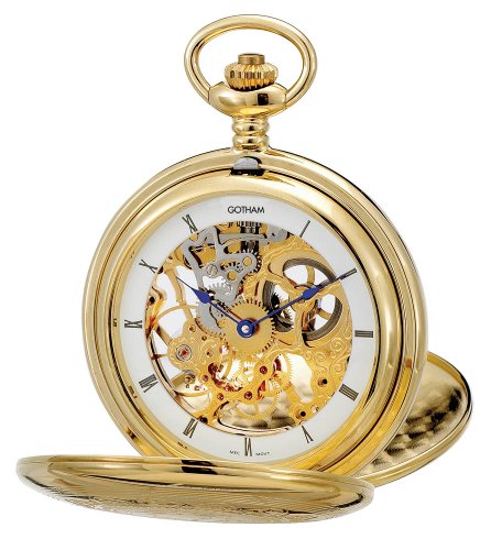 【中古】【未使用・未開封品】Gothamメンズゴールド調Double Cover Exhibition Mechanical Pocket Watch # gwc18800g