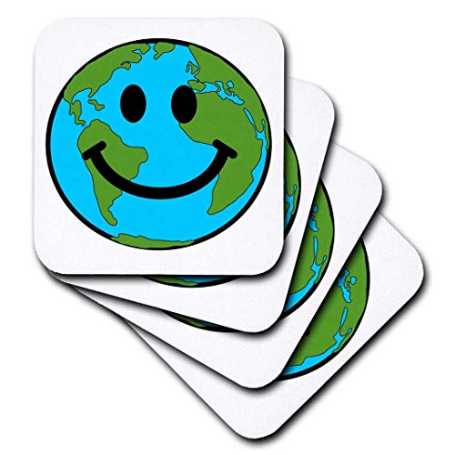 【中古】【未使用・未開封品】(set-of-8-Soft) - 3dRose Happy Earth Smiley Face - Smiling Planet Globe - Eco Green Smile Peaceful World Peace Cute Smilie - Soft Coast