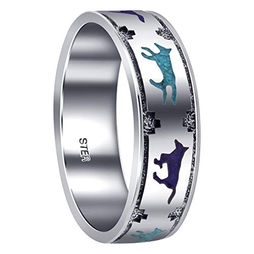 Gem Avenueメンズ925スターリングシルバーターコイズとラピスRunning Wolves南西部スタイル7?mmバンド 8