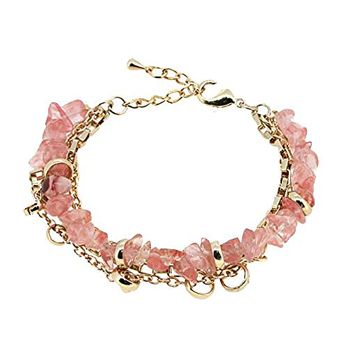 【中古】【未使用・未開封品】スイカクオーツクリスタルゴールドメッキチェーンWellbeingブレスレット