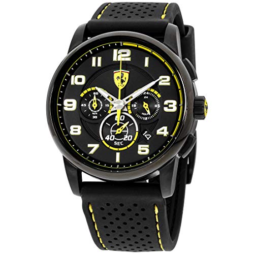 【中古】【未使用 未開封品】Ferrari 0830061 Men 039 s Heritage Black Dial Black Silicone Strap Chronograph Watch