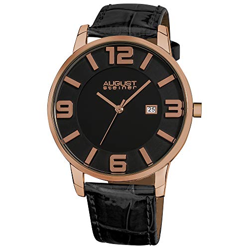 【中古】【未使用・未開封品】August Steiner Men 's as8055rg Slim Swiss QuartzレザーStrap Watch