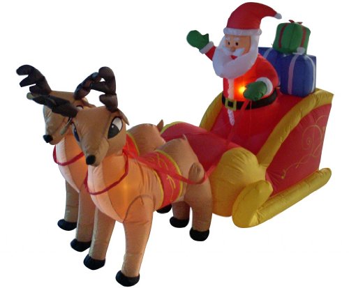 【中古】【未使用・未開封品】1.8m Long Christmas Inflatable Santa on Sleigh with Reindeer Yard Decoration