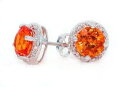 【中古】【未使用・未開封品】2 Ct Simulated Orange Citrine & Diamond Round Stud Earrings .925 Sterling Silver Rhodium Finish