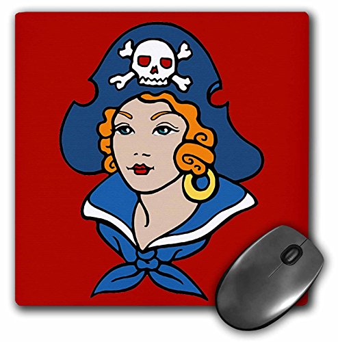 3drose LLC 8?x 8?x 0.25インチマウスパッド、クラシックTattooデザインPirate Girl Lady on Red Background ( MP _ 119085?_ 1?)