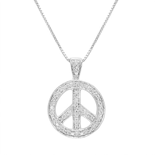 【中古】【未使用・未開封品】ダイヤモンドピースサインpendant-necklace inスターリングシルバーon an 18?inボックスチェーン