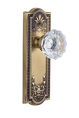 Grandeur Parthenonプレートwith Fontainebleauクリスタルノブ、プライバシー???2.375インチ、ビンテージ真鍮