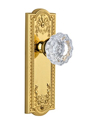 Grandeur Parthenonプレートwith Versaillesクリスタルノブ、プライバシー???2.375インチ、Polished Brass