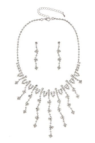 【中古】【未使用・未開封品】ブライダルジュエリーラインストーンクリスタルプロムウェディングネックレスイヤリングセットn225