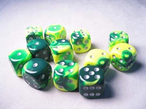 【中古】【未使用 未開封品】Chessex Dice d6 Sets: Gemini Green Yellow with Silver - 16mm Six Sided Die (12) Block of Dice