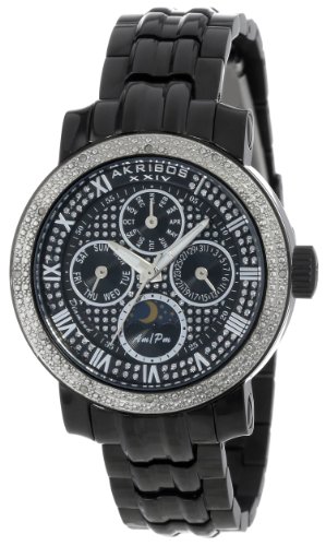 【中古】【未使用 未開封品】 女性用腕時計 Akribos XXIV Women 039 s AK614BK Grandiose Diamond Multi-Function Stainless Steel Black Bracelet Watch 並行輸入品