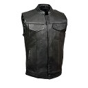 【中古】【未使用・未開封品】Leather King メンズ オープンネック クラブ ベスト L ブラック SH2036-L-BLACK