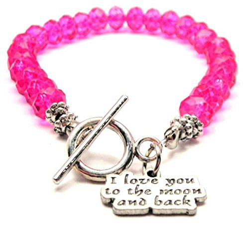 【中古】【未使用・未開封品】I Love You To The Moon And Backホットピンククリスタルビーズ付きトグルブレスレット