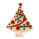 【中古】【未使用・未開封品】赤、緑、オーストリアクリスタル、クリスマスツリーブローチ ゴールドメッキ - 長さ50mm。