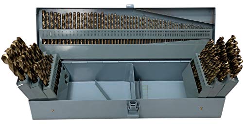 Drill America DWD115J-CO-SET Qualtech 115 Piece Cobalt Steel Jobber Length Drill Bit Set in Metal Case, Gold Oxide Finish, Round Shank,