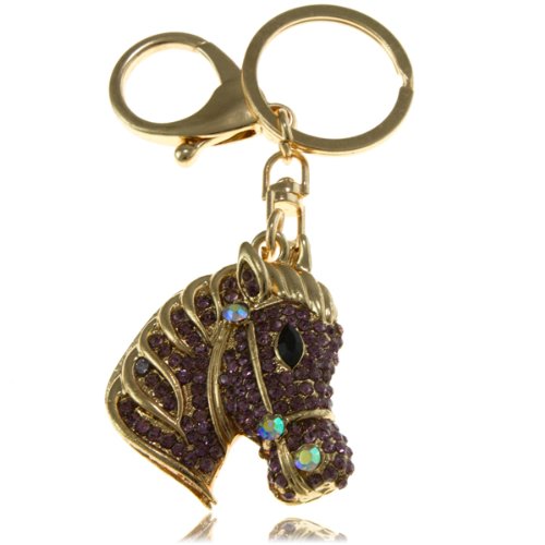 【中古】【未使用・未開封品】ゴールドトーン ラインストーン 馬 キーチェーン チャーム パープル