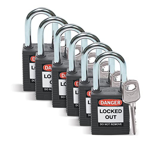 Brady 123271 Lockout Padlock, Keyed Alike, 1/4, Black (Pack of 6) by Brady
