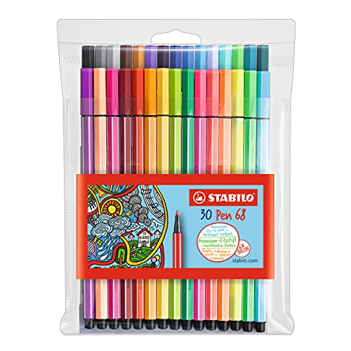 【中古】【未使用 未開封品】(Assorted Colours, Wallet of 30) - STABILO 68 Premium Felt-Tip Pen - Assorted Colours, Wallet of 30