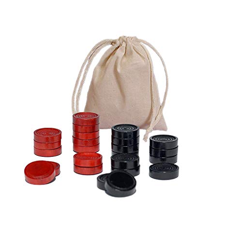 【中古】【未使用・未開封品】WE Games Wood Backgammon Chips with Cloth Pouch - Red & Black 1.5 in. diameter