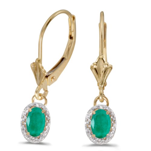 【中古】【未使用・未開封品】14?KイエローゴールドオーバルエメラルドとダイヤモンドLeverbackイヤリ..