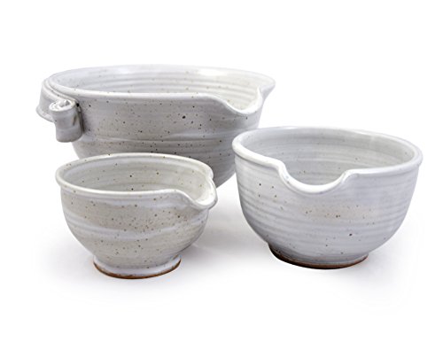 American Made Stoneware Pottery Batter Bowls, 3-Piece Nesting Set, French Blue Glaze by Modern Artisans